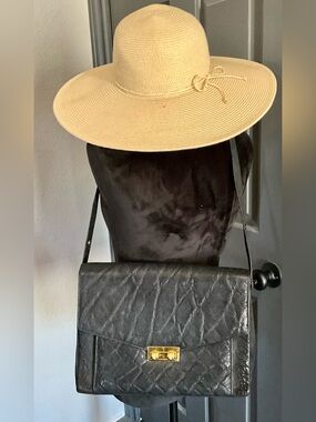 Classic Dark Gray Elephant Skin Envelope Clutch with Gold Turn-Lock